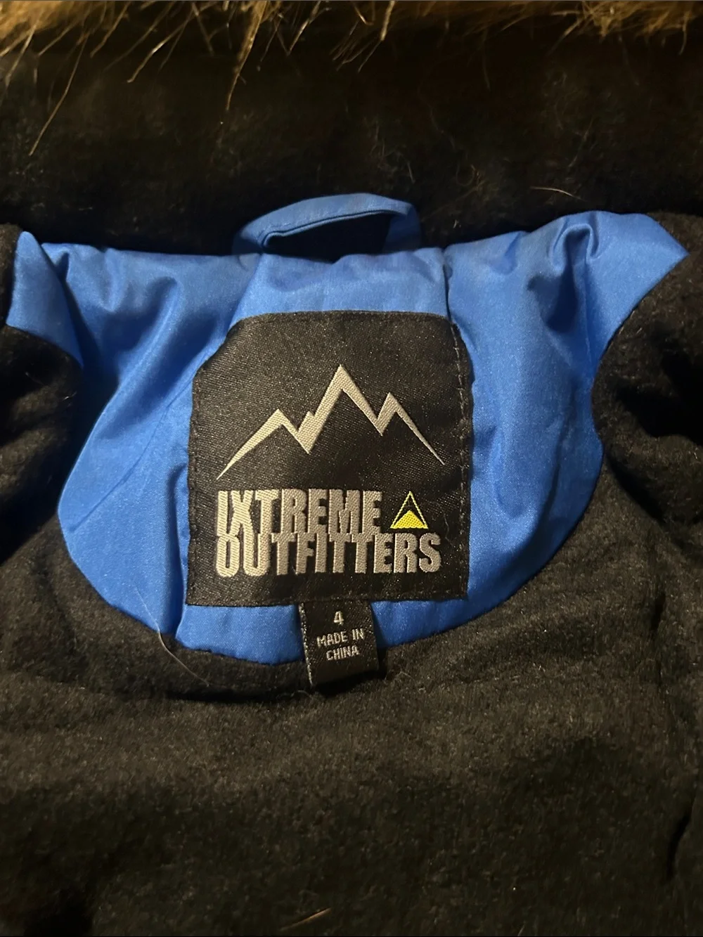 Kids Ixtreme Outfitters Blue and Black Puffer Jacket with Faux-Fur Hood